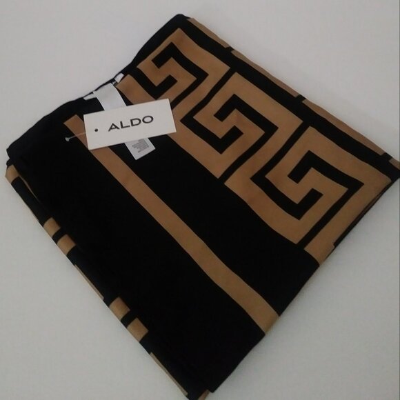 Aldo Black Tan Square Silk Scarf - Picture 4 of 12